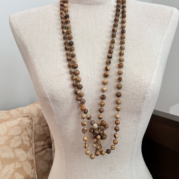Vintage Extra Long Jasper Semiprecious Necklace - Picture 3 of 7
